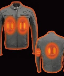 Leather Motorcycle Jackets Milwaukee Leather MLM1513SET Men's Black 'Heated' Leather Vented Scooter Jacket (Battery Pack Included)
