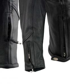 Leather Motorcycle Jackets Milwaukee Leather MLM1513SET Men's Black'Heated' Leather Vented Scooter Jacket (Battery Pack Included)