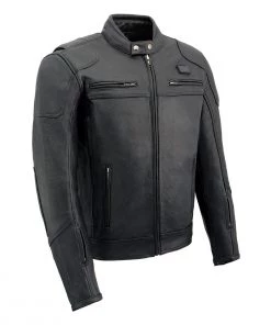 Leather Motorcycle Jackets Milwaukee Leather MLM1513SET Men's Black 'Heated' Leather Vented Scooter Jacket (Battery Pack Included)