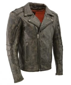 Milwaukee Leather MLM1515 Men's 'Triple Stitched' Beltless Distressed Brown Leather Jacket