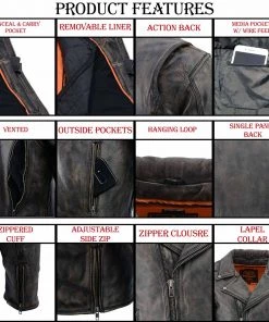 Milwaukee Leather MLM1515 Men's'Triple Stitch' Beltless Black Leather Moto Jacket Leather Motorcycle Jackets