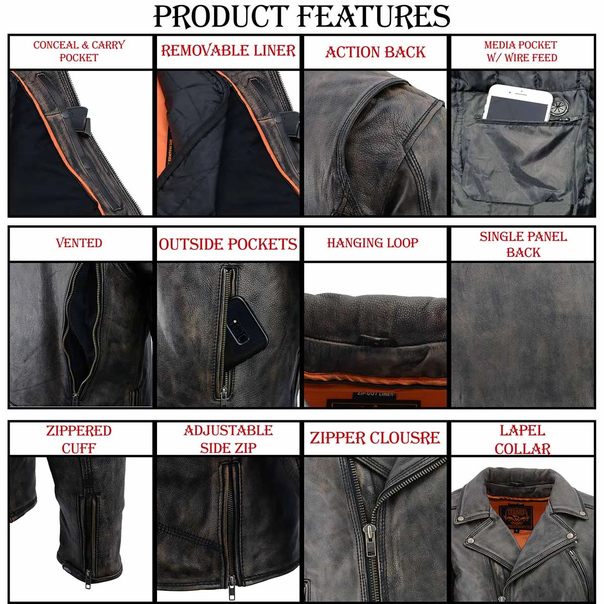 Milwaukee Leather MLM1515 Men's 'Triple Stitch' Beltless Black Leather Moto Jacket Leather Motorcycle Jackets