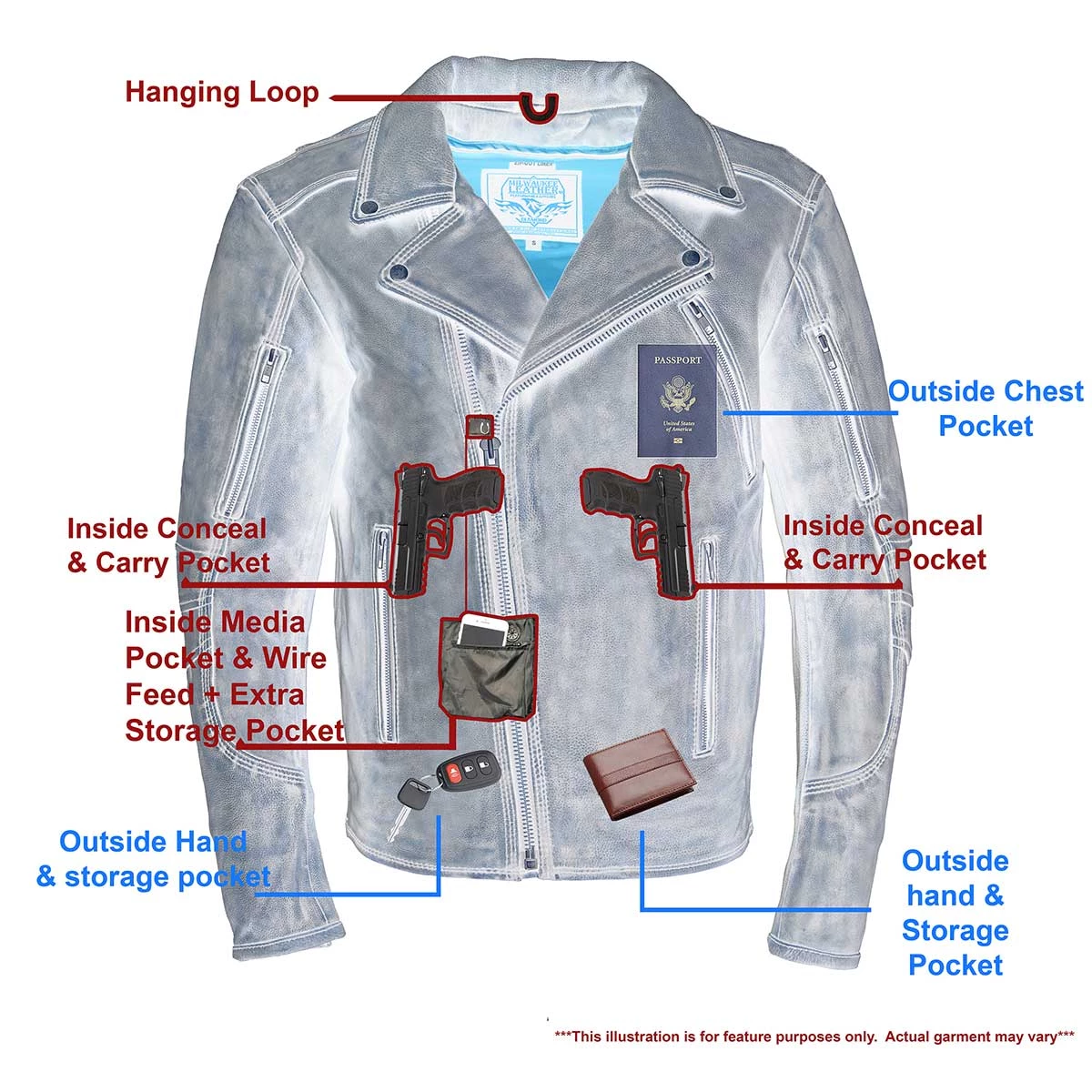 Milwaukee Leather MLM1515 Men's 'Triple Stitch' Beltless Black Leather Moto Jacket Leather Motorcycle Jackets