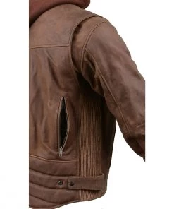 Leather Motorcycle Jackets Milwaukee Leather MLM1518 Men's'Vintage Crazy Horse' Brown Leather Jacket With Full Sleeve Removable Hoodie