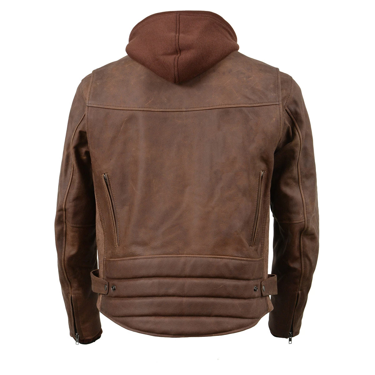 Leather Motorcycle Jackets Milwaukee Leather MLM1518 Men's 'Vintage Crazy Horse' Brown Leather Jacket With Full Sleeve Removable Hoodie