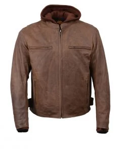 Leather Motorcycle Jackets Milwaukee Leather MLM1518 Men's'Vintage Crazy Horse' Brown Leather Jacket With Full Sleeve Removable Hoodie