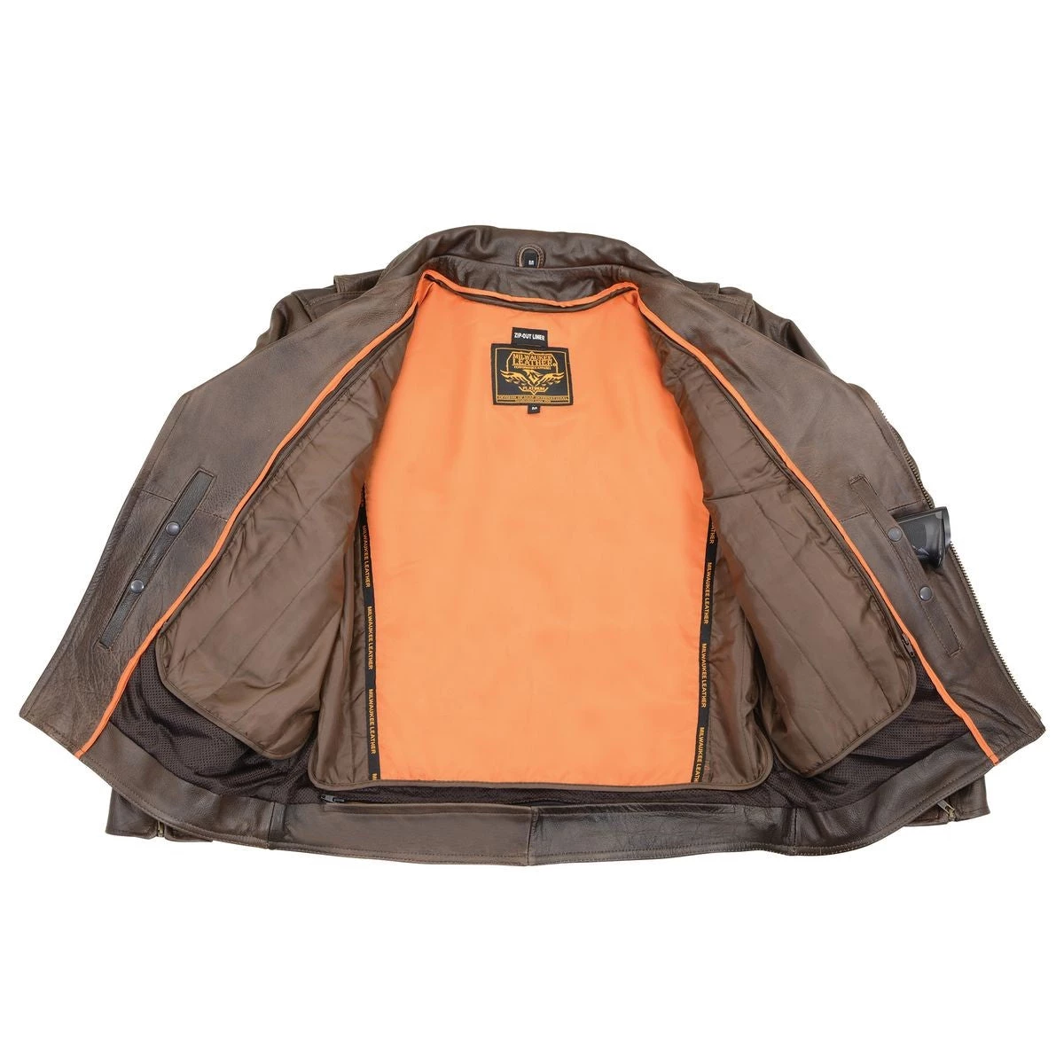 Leather Motorcycle Jackets Milwaukee Leather MLM1522 Men's ‘Vented’ Retro Brown Leather Motorcycle Jacket