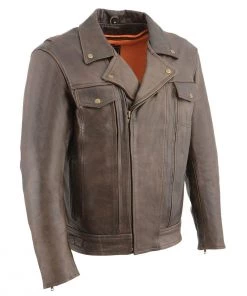 Leather Motorcycle Jackets Milwaukee Leather MLM1522 Men's ‘Vented’ Retro Brown Leather Motorcycle Jacket