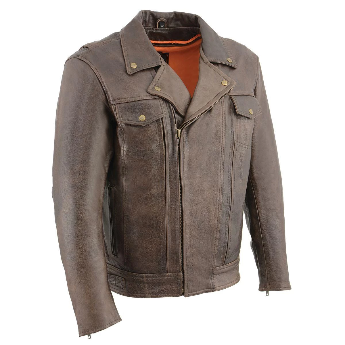 Leather Motorcycle Jackets Milwaukee Leather MLM1522 Men's ‘Vented’ Retro Brown Leather Motorcycle Jacket