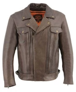 Leather Motorcycle Jackets Milwaukee Leather MLM1522 Men's ‘Vented’ Retro Brown Leather Motorcycle Jacket