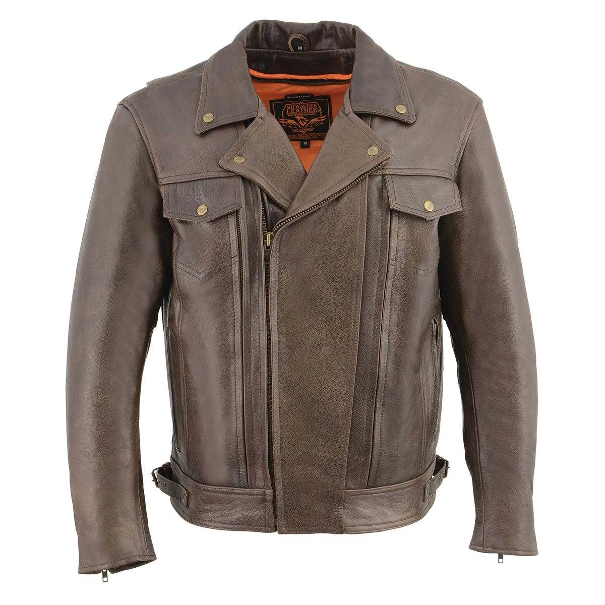 Leather Motorcycle Jackets Milwaukee Leather MLM1522 Men's ‘Vented’ Retro Brown Leather Motorcycle Jacket