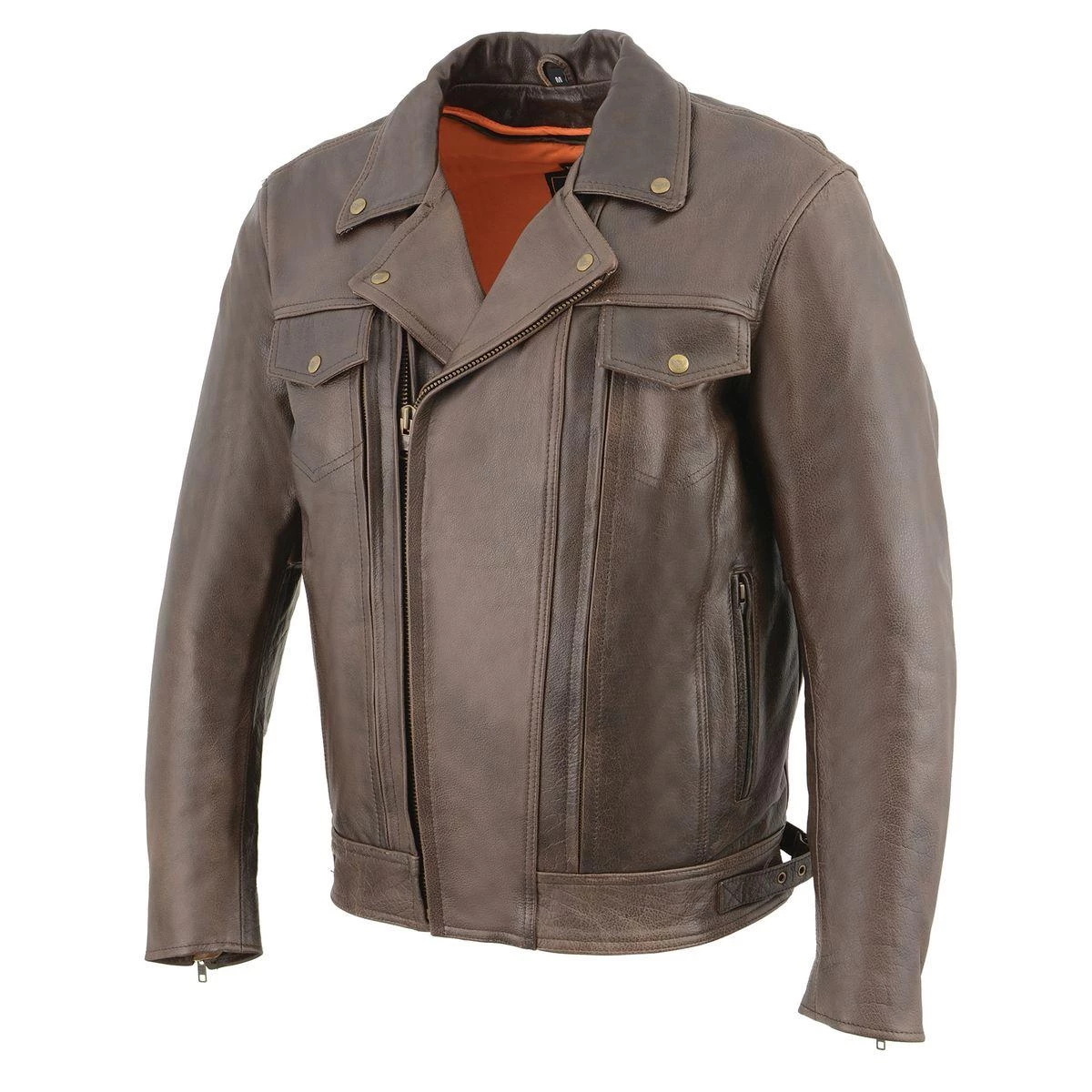 Leather Motorcycle Jackets Milwaukee Leather MLM1522 Men's ‘Vented’ Retro Brown Leather Motorcycle Jacket