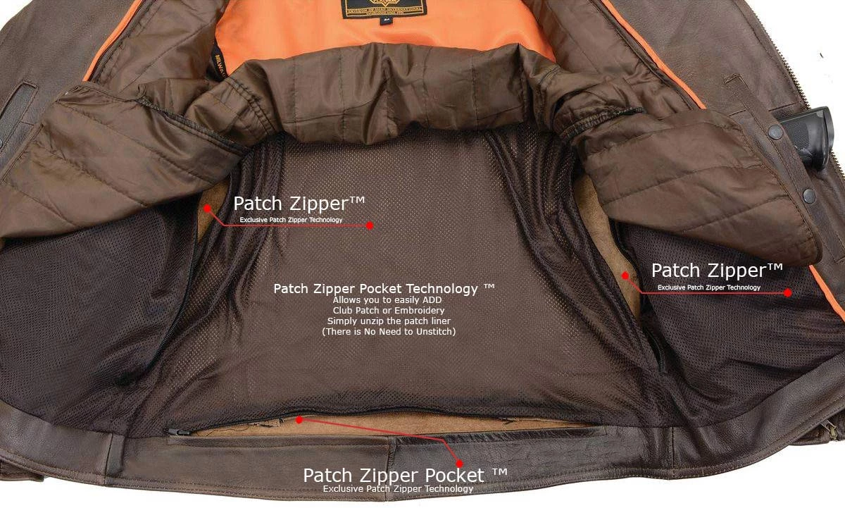 Leather Motorcycle Jackets Milwaukee Leather MLM1522 Men's ‘Vented’ Retro Brown Leather Motorcycle Jacket