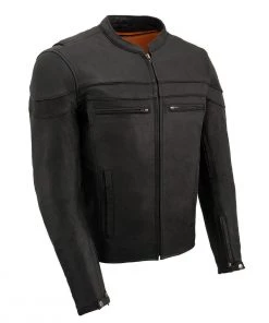 Leather Motorcycle Jackets Milwaukee Leather MLM1525 Men's ‘Crossover’ Black Leather Lightweight MC Jacket