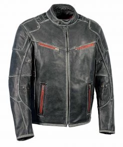 Milwaukee Leather MLM1535 Men's Vintage Grey 'Triple Vent' Leather Jacket With Zipper Color Accent Leather Motorcycle Jackets