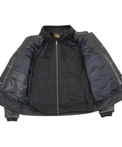 Leather Motorcycle Jackets Milwaukee Leather MLM1537 Men's Black Leather ‘Utility Pocket’ Vented Jacket With Removable Hoodie