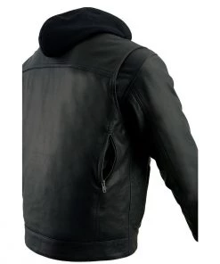 Leather Motorcycle Jackets Milwaukee Leather MLM1537 Men's Black Leather ‘Utility Pocket’ Vented Jacket With Removable Hoodie
