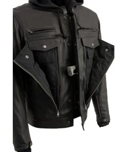 Leather Motorcycle Jackets Milwaukee Leather MLM1537 Men's Black Leather ‘Utility Pocket’ Vented Jacket With Removable Hoodie