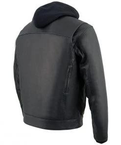 Leather Motorcycle Jackets Milwaukee Leather MLM1537 Men's Black Leather ‘Utility Pocket’ Vented Jacket With Removable Hoodie