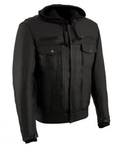 Leather Motorcycle Jackets Milwaukee Leather MLM1537 Men's Black Leather ‘Utility Pocket’ Vented Jacket With Removable Hoodie