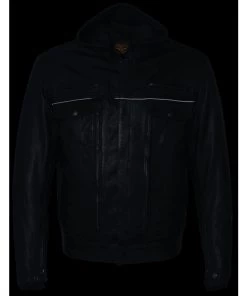 Leather Motorcycle Jackets Milwaukee Leather MLM1537 Men's Black Leather ‘Utility Pocket’ Vented Jacket With Removable Hoodie