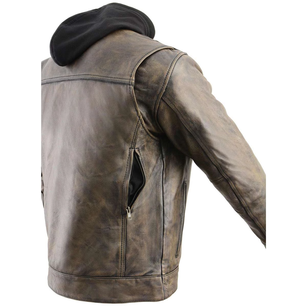 Milwaukee Leather MLM1538 Men's Distressed Brown Leather ‘Utility Pocket’ Vented Jacket With Removable Hoodie Motorcycle Vests