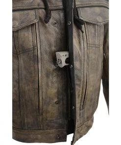 Milwaukee Leather MLM1538 Men's Distressed Brown Leather ‘Utility Pocket’ Vented Jacket With Removable Hoodie Motorcycle Vests