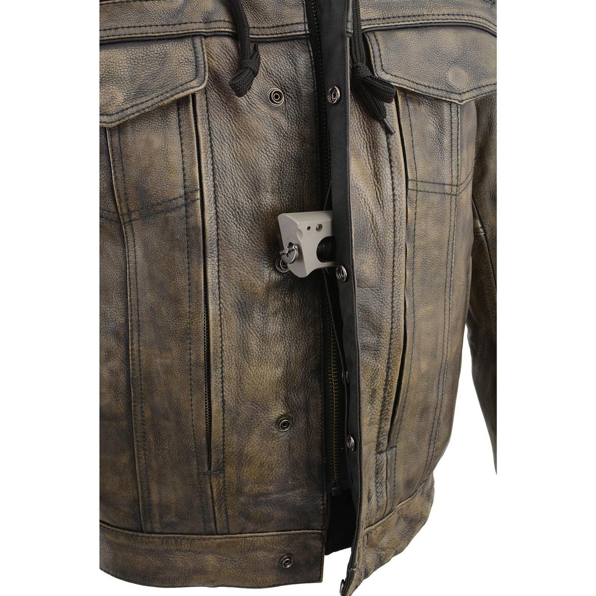Milwaukee Leather MLM1538 Men's Distressed Brown Leather ‘Utility Pocket’ Vented Jacket With Removable Hoodie Motorcycle Vests