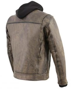 Milwaukee Leather MLM1538 Men's Distressed Brown Leather ‘Utility Pocket’ Vented Jacket With Removable Hoodie Motorcycle Vests