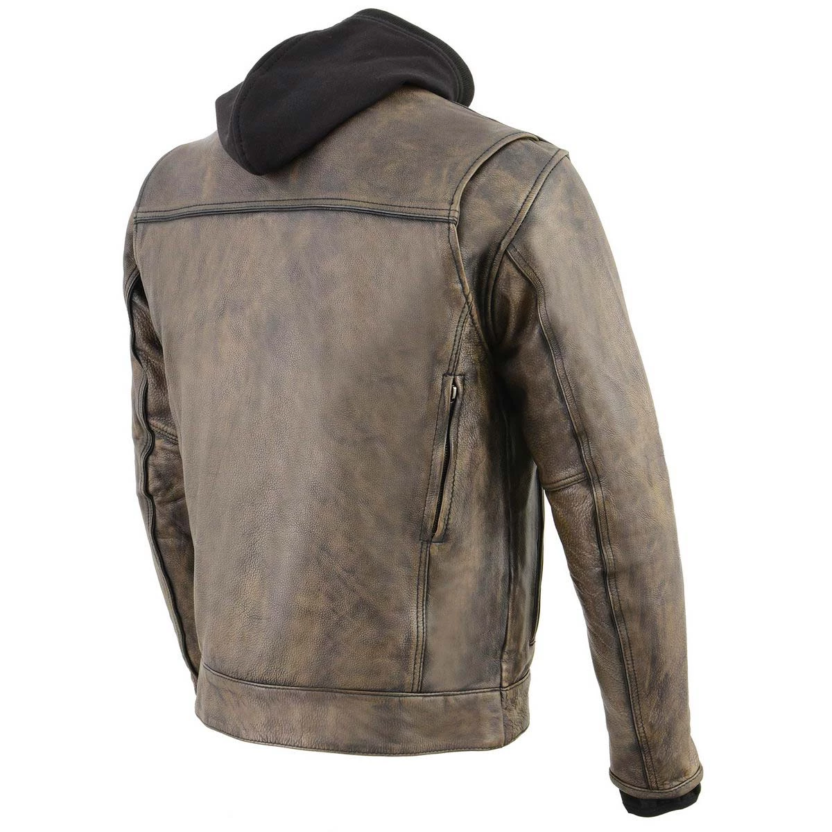Milwaukee Leather MLM1538 Men's Distressed Brown Leather ‘Utility Pocket’ Vented Jacket With Removable Hoodie Motorcycle Vests