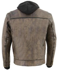 Milwaukee Leather MLM1538 Men's Distressed Brown Leather ‘Utility Pocket’ Vented Jacket With Removable Hoodie Motorcycle Vests