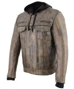 Milwaukee Leather MLM1538 Men's Distressed Brown Leather ‘Utility Pocket’ Vented Jacket With Removable Hoodie Motorcycle Vests