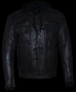 Milwaukee Leather MLM1538 Men's Distressed Brown Leather ‘Utility Pocket’ Vented Jacket With Removable Hoodie Motorcycle Vests
