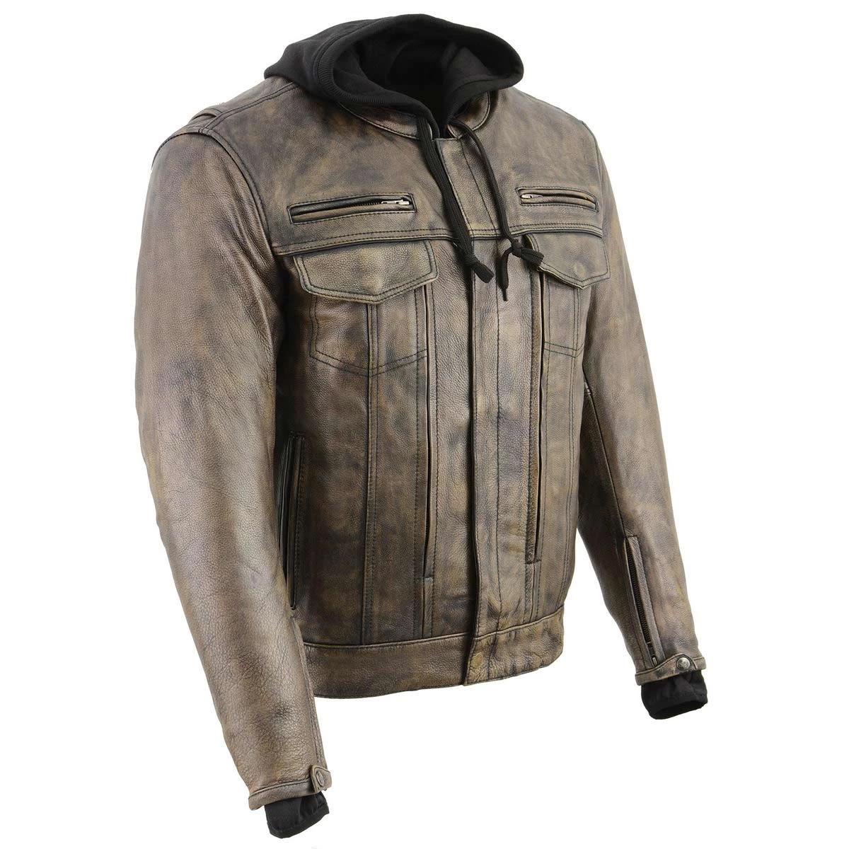 Milwaukee Leather MLM1538 Men's Distressed Brown Leather ‘Utility Pocket’ Vented Jacket With Removable Hoodie Motorcycle Vests