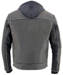 Leather Motorcycle Jackets Milwaukee Leather MLM1539 Men's Distressed Grey Leather ‘Utility Pocket’ Vented Jacket With Removable Hoodie