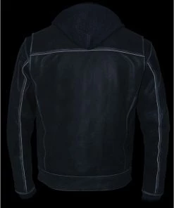 Leather Motorcycle Jackets Milwaukee Leather MLM1539 Men's Distressed Grey Leather ‘Utility Pocket’ Vented Jacket With Removable Hoodie