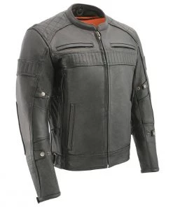 Milwaukee Leather MLM1545 Men's Quilted Pattern Triple Vent Black Leather Scooter Jacket Leather Motorcycle Jackets