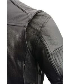 Milwaukee Leather MLM1545 Men's Quilted Pattern Triple Vent Black Leather Scooter Jacket Leather Motorcycle Jackets