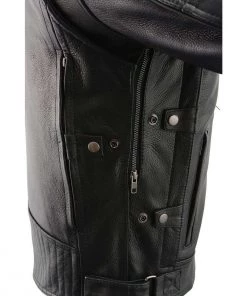 Milwaukee Leather MLM1545 Men's Quilted Pattern Triple Vent Black Leather Scooter Jacket Leather Motorcycle Jackets