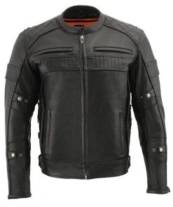 Milwaukee Leather MLM1545 Men's Quilted Pattern Triple Vent Black Leather Scooter Jacket Leather Motorcycle Jackets