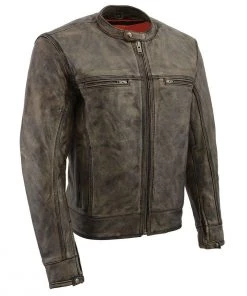 Leather Motorcycle Jackets Milwaukee Leather MLM1550 Men's Vented Black-Beige Distressed Leather Scooter Jacket