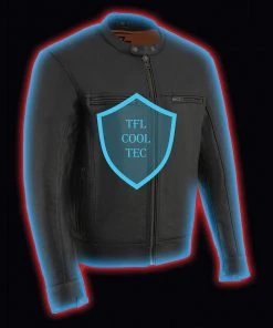 Milwaukee Leather MLM1551 Men's Black'Cool-Tec' Leather Sporty Scooter Jacket