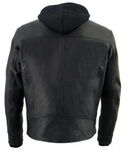 Leather Motorcycle Jackets Milwaukee Leather MLM1552 Men's Black Leather ‘Utility Pocket’ Vented Jacket With Removable Hoodie