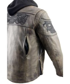 Milwaukee Leather MLM1561 Men's Distressed Brown Leather Jacket With Reflective Skulls