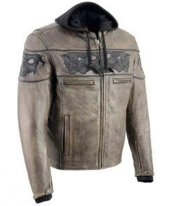 Milwaukee Leather MLM1561 Men's Distressed Brown Leather Jacket With Reflective Skulls