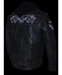 Milwaukee Leather MLM1561 Men's Distressed Brown Leather Jacket With Reflective Skulls