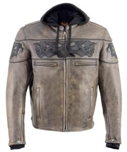 Milwaukee Leather MLM1561 Men's Distressed Brown Leather Jacket With Reflective Skulls