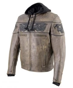 Milwaukee Leather MLM1561 Men's Distressed Brown Leather Jacket With Reflective Skulls