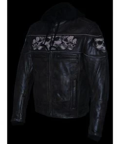 Milwaukee Leather MLM1561 Men's Distressed Brown Leather Jacket With Reflective Skulls