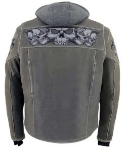 Milwaukee Leather MLM1562 Men's Distressed Grey Leather Jacket With Reflective Skulls Leather Motorcycle Jackets